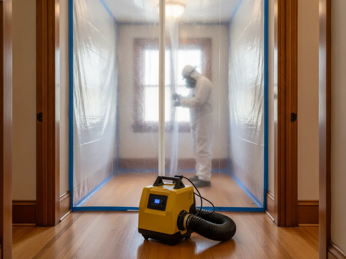 Mold remediation containment and air scrubbing in a Pasadena home